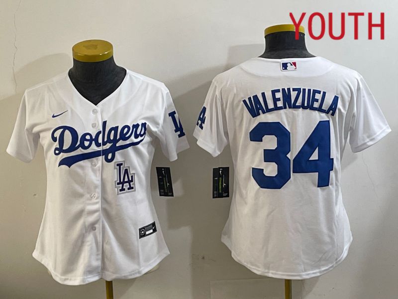Youth Los Angeles Dodgers 34 Valenzuela White Game 2024 Nike MLB Jersey style 11205